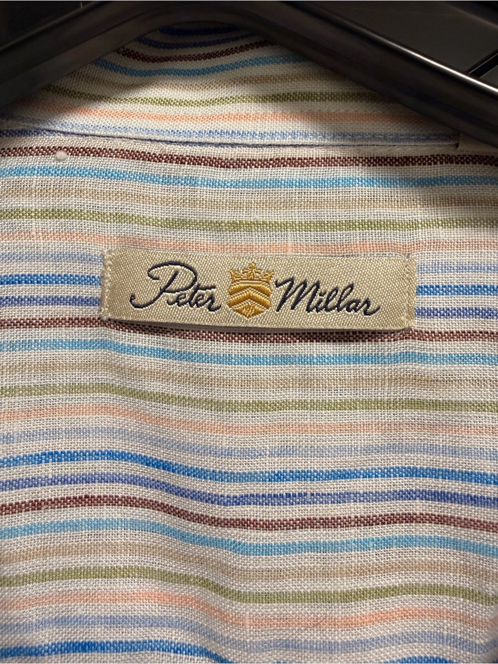 Peter Millar 100% Linen Short Sleeve Stripe Button Down Shirt Men’s Large